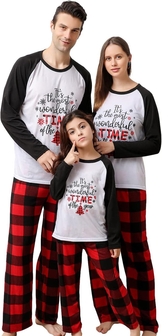 Matching Christmas Pajamas Set for Family, Holiday Cute Letter Printed Pjs Xmas Pajama Sleepwear Set for Couples