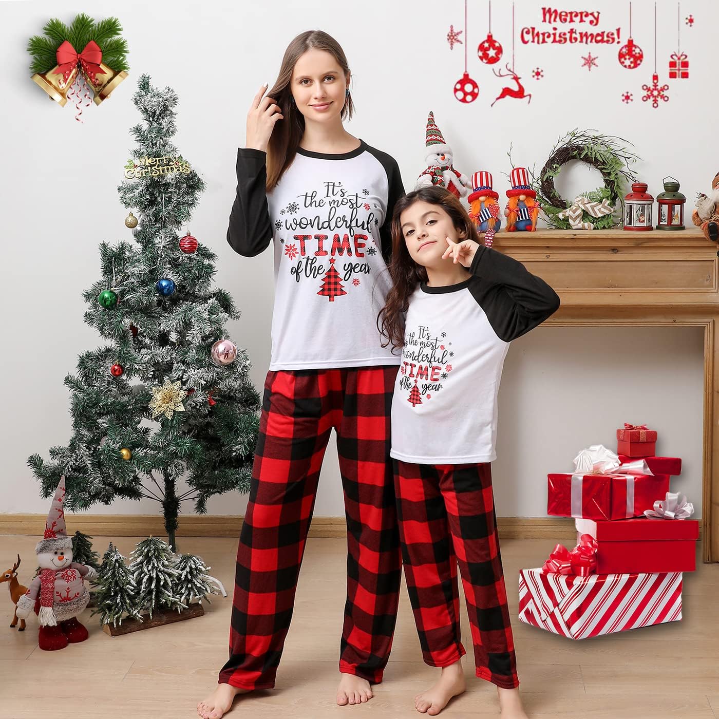 Matching Christmas Pajamas Set for Family, Holiday Cute Letter Printed Pjs Xmas Pajama Sleepwear Set for Couples