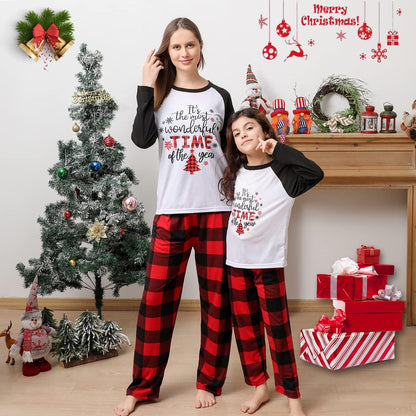 Matching Christmas Pajamas Set for Family, Holiday Cute Letter Printed Pjs Xmas Pajama Sleepwear Set for Couples