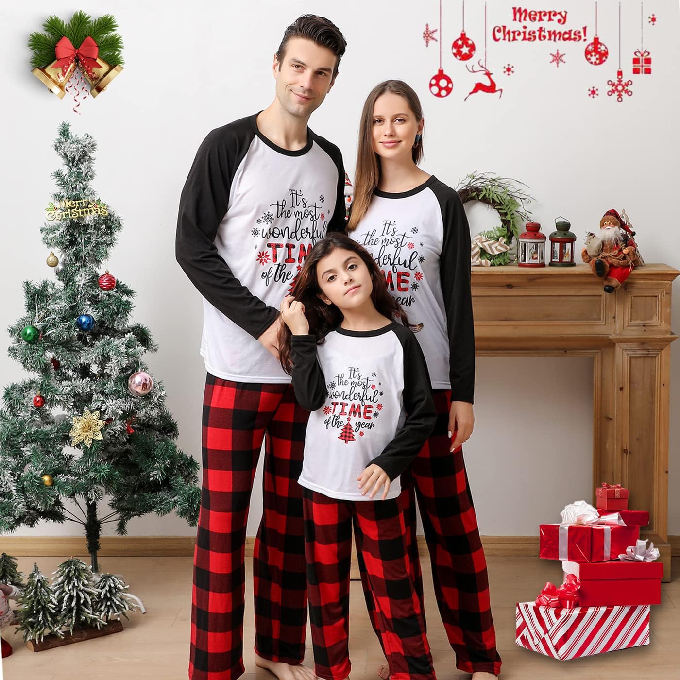 Matching Christmas Pajamas Set for Family, Holiday Cute Letter Printed Pjs Xmas Pajama Sleepwear Set for Couples