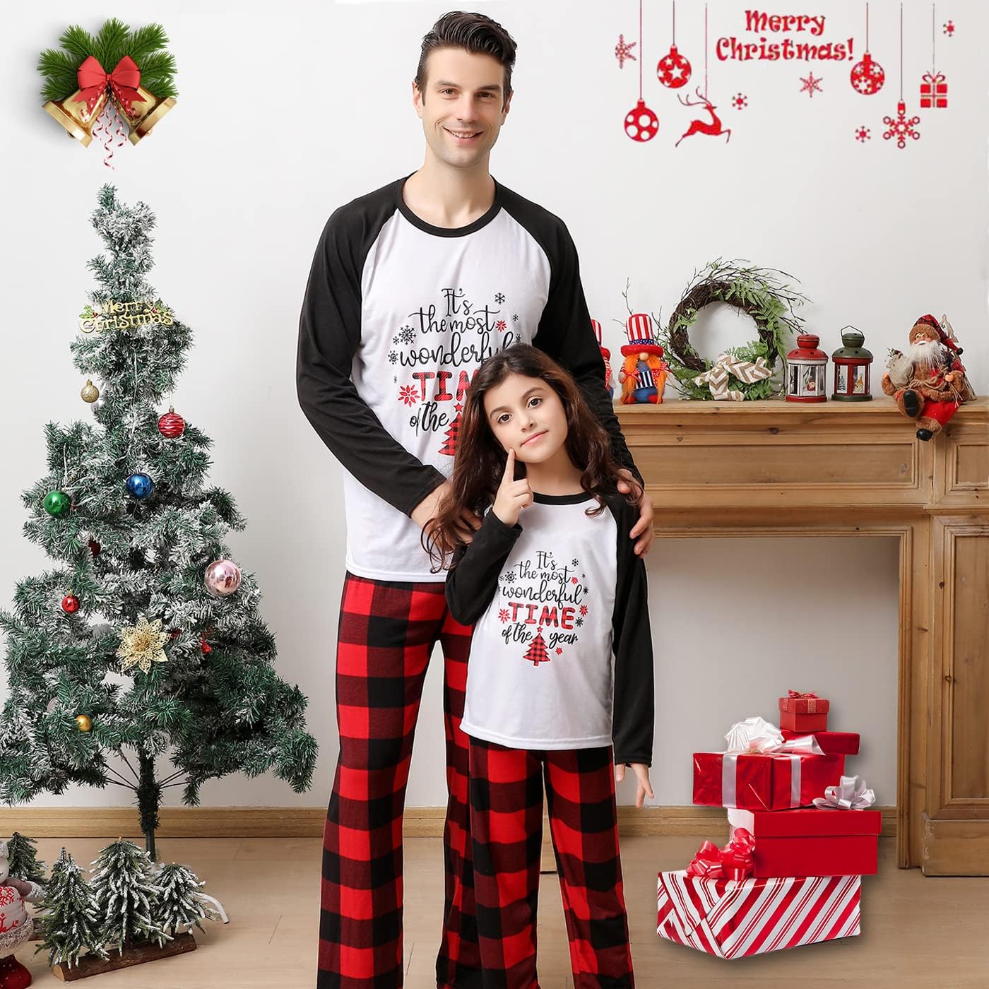 Matching Christmas Pajamas Set for Family, Holiday Cute Letter Printed Pjs Xmas Pajama Sleepwear Set for Couples